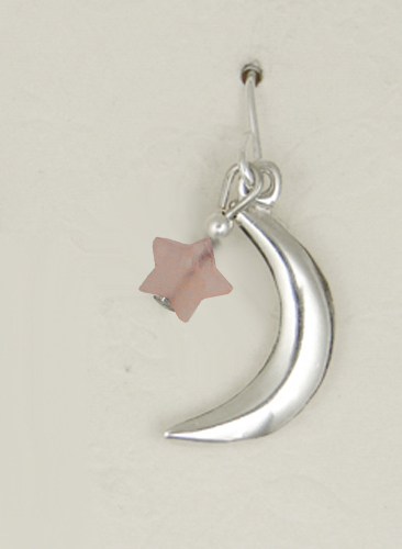 Sterling Silver Mystical Moon Drop Dangle Earrings With Rose Quartz Star Accent